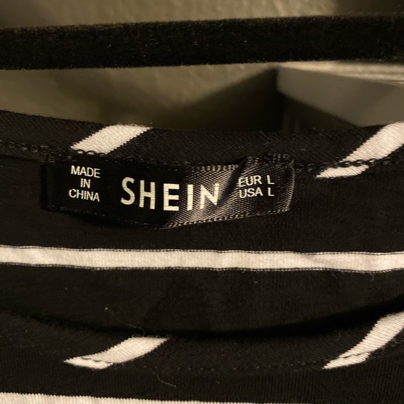 SHEIN B/W Stripped T-Shirt Dress - Picture 3 of 4